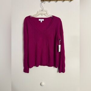 Nordstrom Hot Pink 100% Cashmere V-Neck Sweater NWT XL